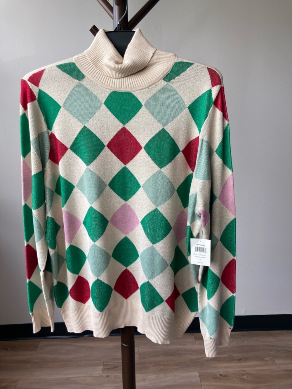 Retrology turtleneck geometric diamond print lightweight sweater 2X - Picture 4 of 16